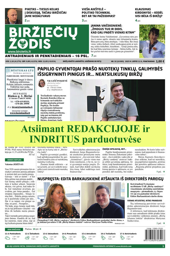 Prenumerata ATSIIMANT redakcijoje ir Indritus parduotuvėse