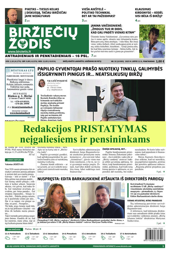 Prenumerata su REDAKCIJOS PRISTATYMU neįgaliesiems ir pensininkams (Biržuose, Biržų kaime ir Rinkuškiuose) 